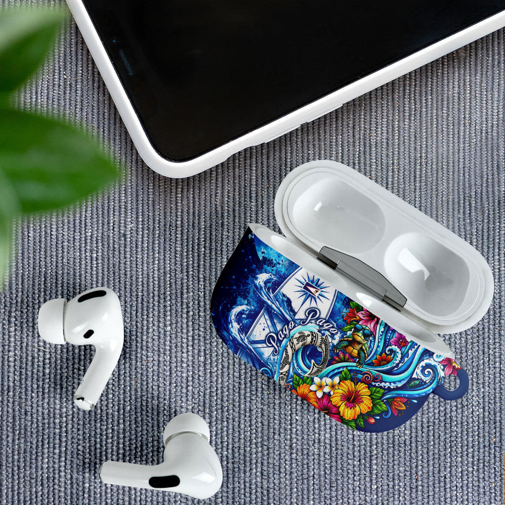 American Samoa Pago Pago AirPods Case Sea Turtle And Fruit Bat - Tropical Hibiscus Flowers Polynesian TS04 - Polynesian Pride