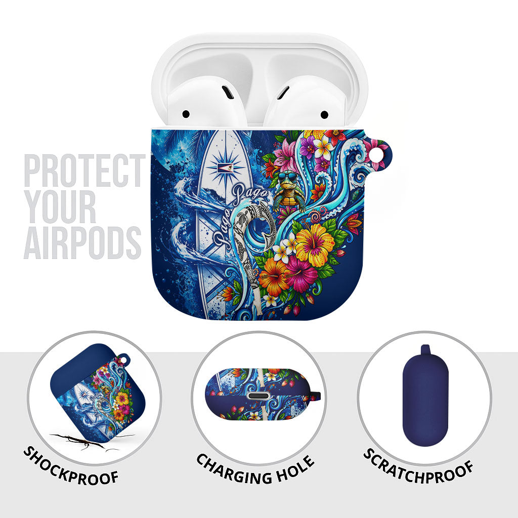 American Samoa Pago Pago AirPods Case Sea Turtle And Fruit Bat - Tropical Hibiscus Flowers Polynesian TS04 - Polynesian Pride