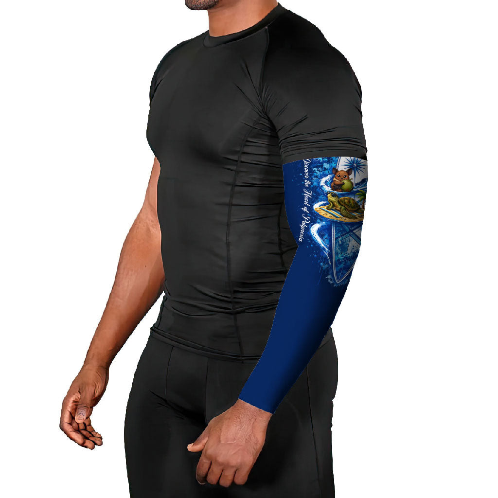 American Samoa Pago Pago Arm Sleeves Sea Turtle And Fruit Bat - Tropical Hibiscus Flowers Polynesian TS04 - Polynesian Pride