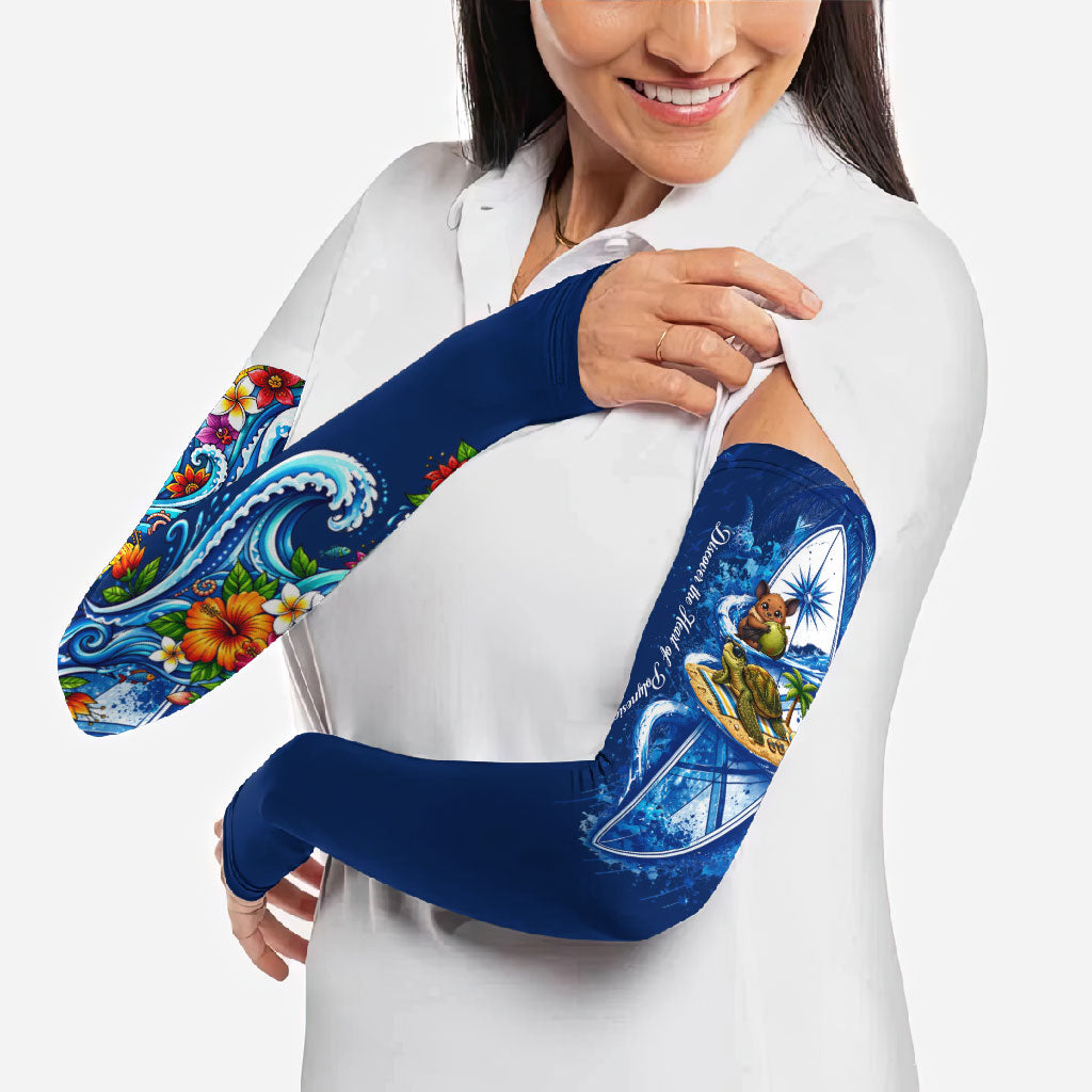American Samoa Pago Pago Arm Sleeves Sea Turtle And Fruit Bat - Tropical Hibiscus Flowers Polynesian TS04 - Polynesian Pride