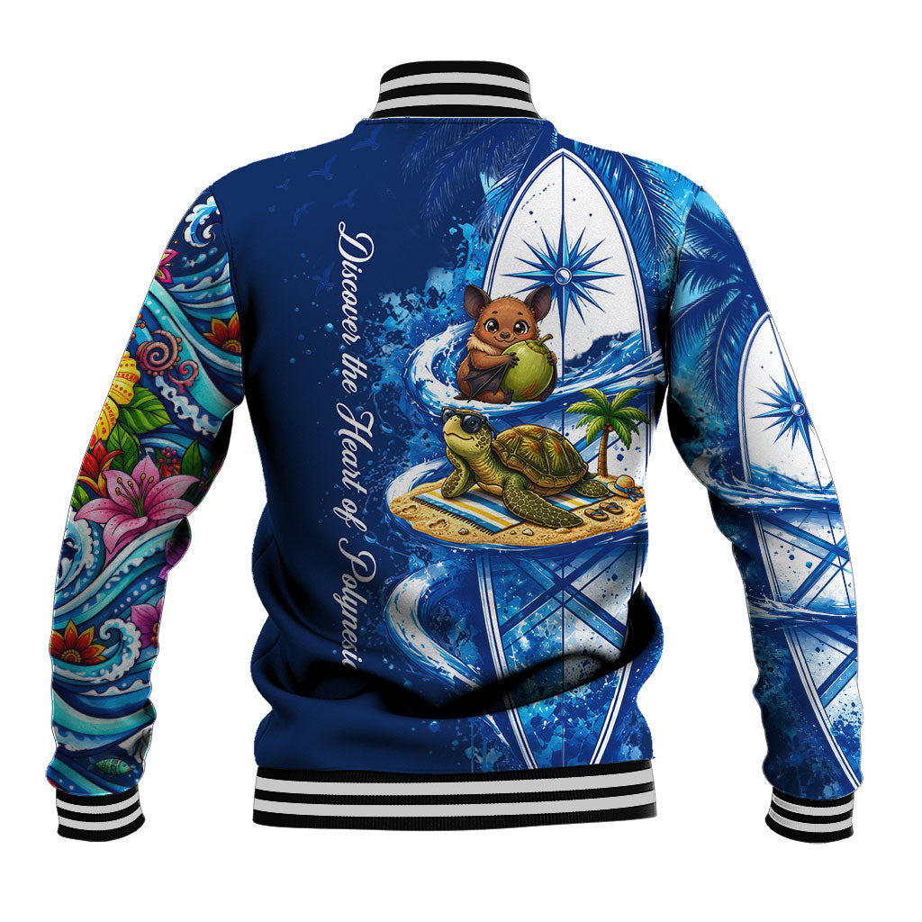 American Samoa Pago Pago Baseball Jacket Sea Turtle And Fruit Bat - Tropical Hibiscus Flowers Polynesian TS04 - Polynesian Pride