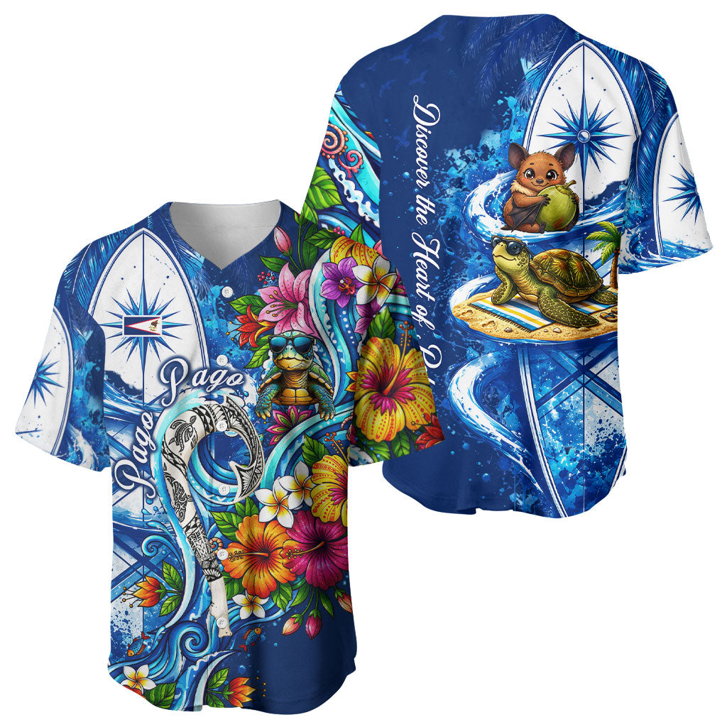 American Samoa Pago Pago Baseball Jersey Sea Turtle And Fruit Bat - Tropical Hibiscus Flowers Polynesian TS04 - Polynesian Pride