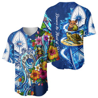 American Samoa Pago Pago Baseball Jersey Sea Turtle And Fruit Bat - Tropical Hibiscus Flowers Polynesian TS04 - Polynesian Pride