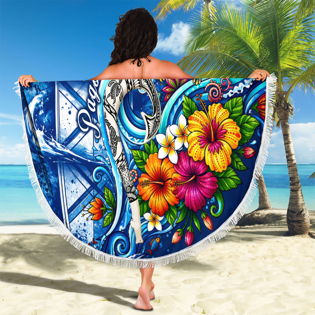American Samoa Pago Pago Beach Blanket Sea Turtle And Fruit Bat - Tropical Hibiscus Flowers Polynesian TS04 - Polynesian Pride