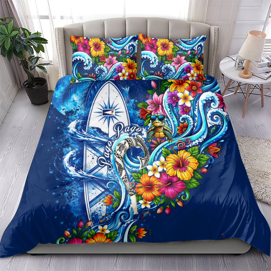 American Samoa Pago Pago Bedding Set Sea Turtle And Fruit Bat - Tropical Hibiscus Flowers Polynesian TS04 - Polynesian Pride