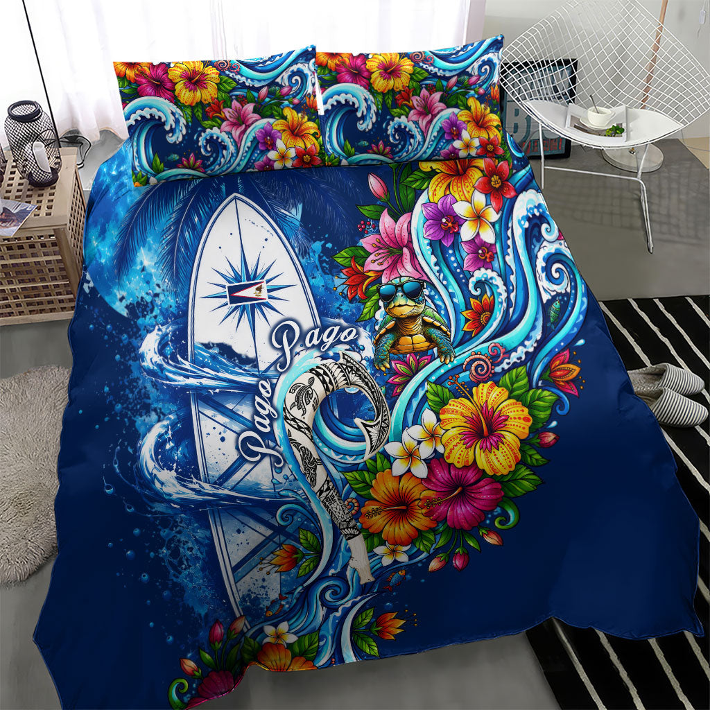 American Samoa Pago Pago Bedding Set Sea Turtle And Fruit Bat - Tropical Hibiscus Flowers Polynesian TS04 - Polynesian Pride