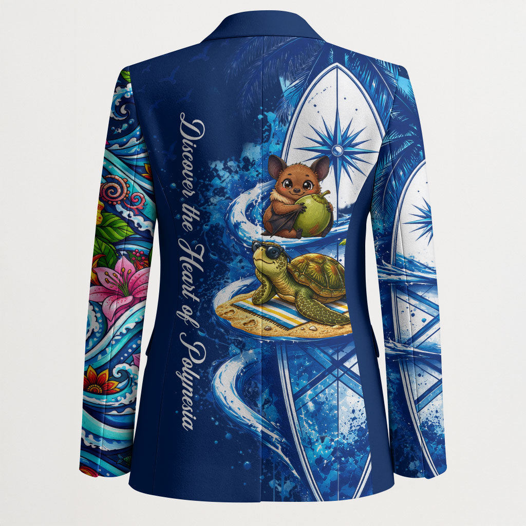 American Samoa Pago Pago Blazer Sea Turtle And Fruit Bat - Tropical Hibiscus Flowers Polynesian TS04 - Polynesian Pride