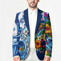 American Samoa Pago Pago Blazer Sea Turtle And Fruit Bat - Tropical Hibiscus Flowers Polynesian TS04 - Polynesian Pride