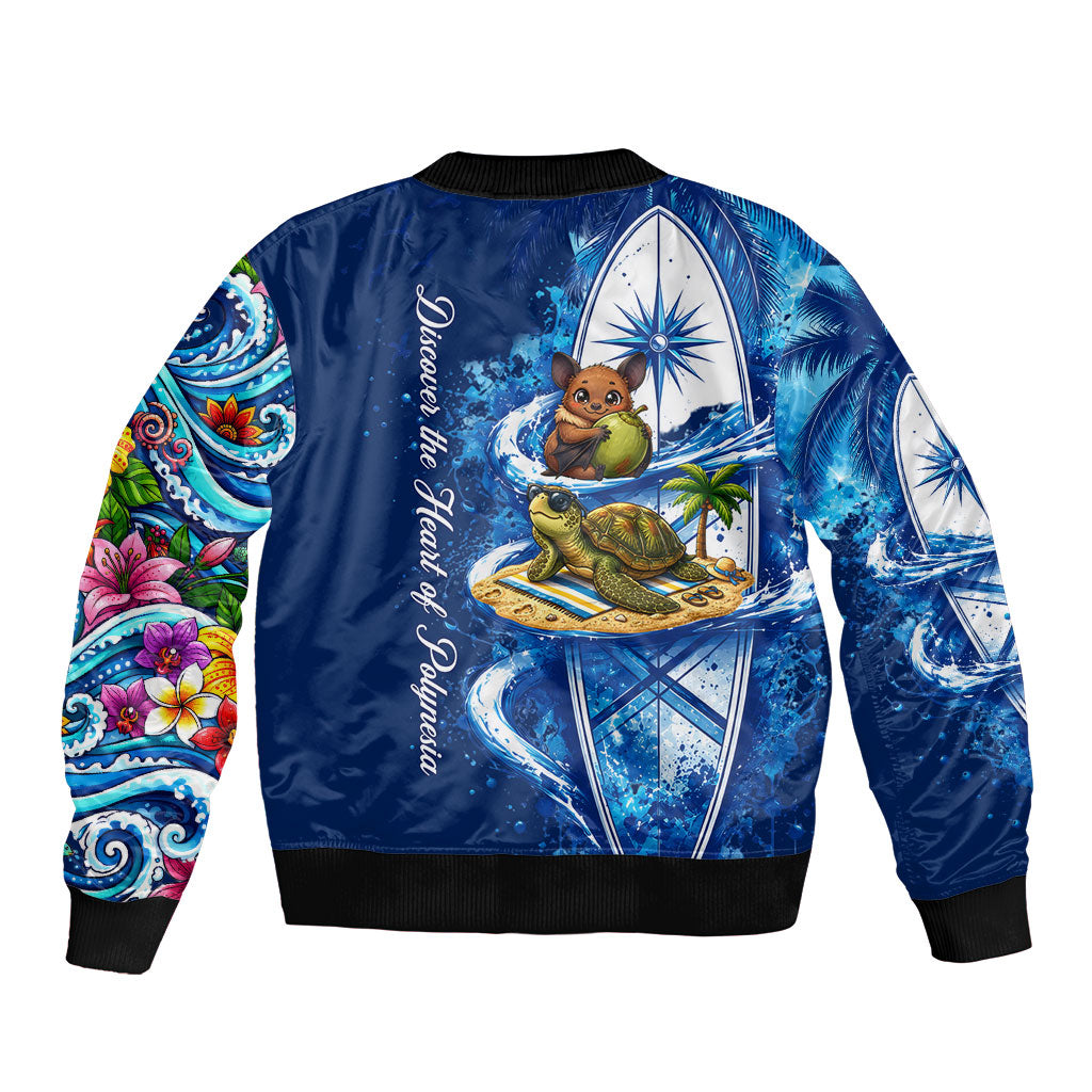 American Samoa Pago Pago Bomber Jacket Sea Turtle And Fruit Bat - Tropical Hibiscus Flowers Polynesian TS04 - Polynesian Pride