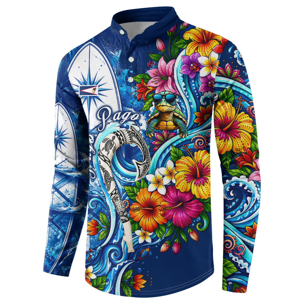 American Samoa Pago Pago Button Sweatshirt Sea Turtle And Fruit Bat - Tropical Hibiscus Flowers Polynesian TS04 - Polynesian Pride