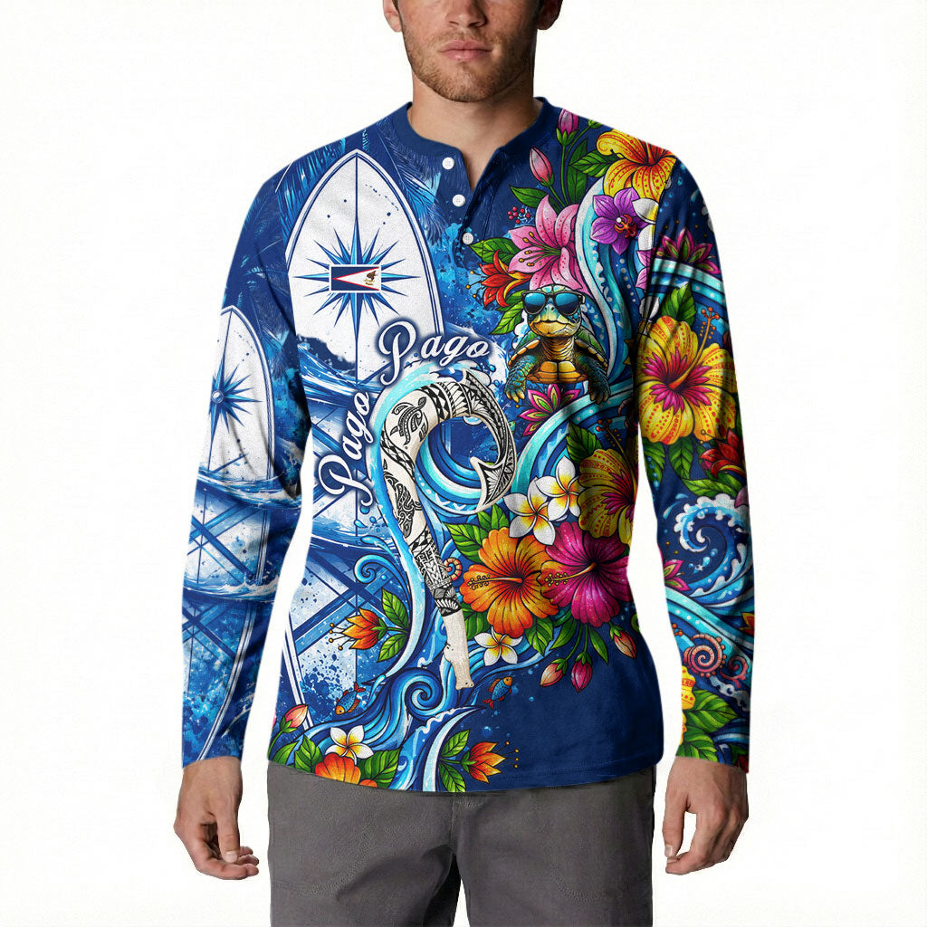 American Samoa Pago Pago Button Sweatshirt Sea Turtle And Fruit Bat - Tropical Hibiscus Flowers Polynesian TS04 - Polynesian Pride