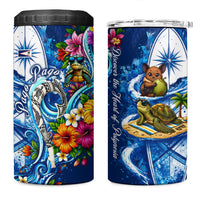 American Samoa Pago Pago 4 in 1 Can Cooler Tumbler Sea Turtle And Fruit Bat - Tropical Hibiscus Flowers Polynesian TS04 One Size: 16 oz Blue White - Polynesian Pride