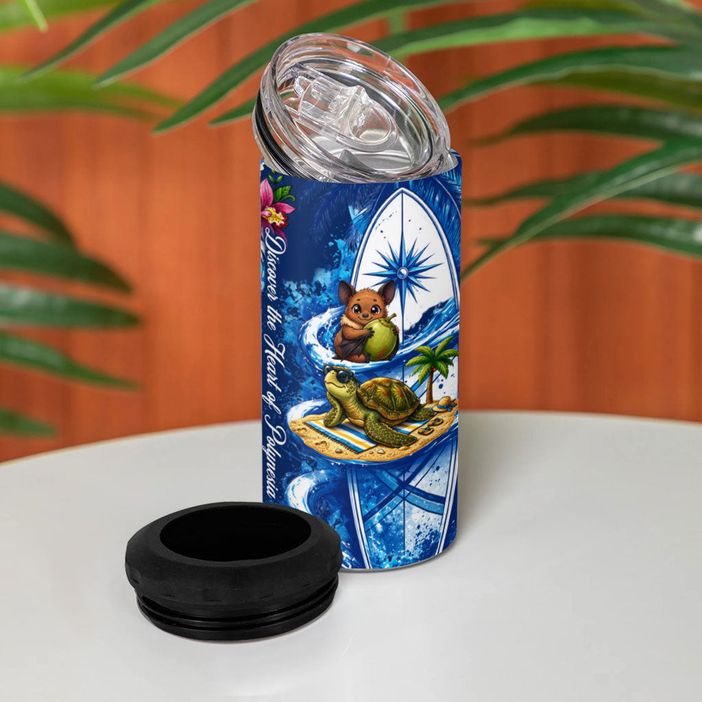 American Samoa Pago Pago 4 in 1 Can Cooler Tumbler Sea Turtle And Fruit Bat - Tropical Hibiscus Flowers Polynesian TS04 - Polynesian Pride