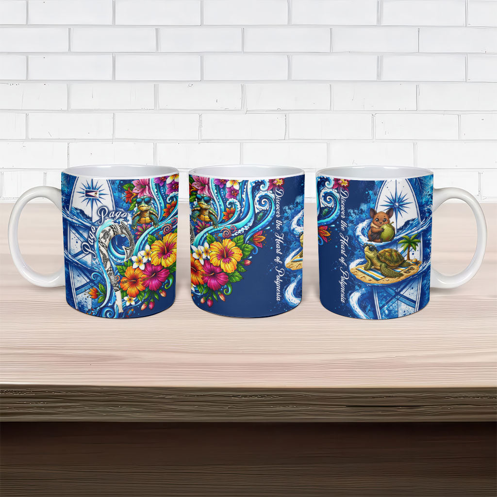 American Samoa Pago Pago Ceramic Mug Sea Turtle And Fruit Bat - Tropical Hibiscus Flowers Polynesian TS04 - Polynesian Pride