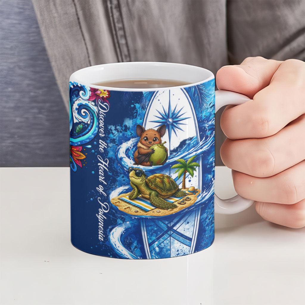 American Samoa Pago Pago Ceramic Mug Sea Turtle And Fruit Bat - Tropical Hibiscus Flowers Polynesian TS04 - Polynesian Pride