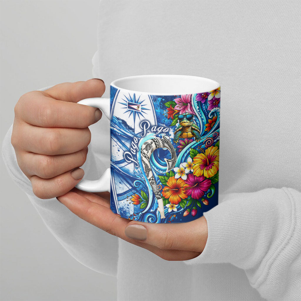 American Samoa Pago Pago Ceramic Mug Sea Turtle And Fruit Bat - Tropical Hibiscus Flowers Polynesian TS04 - Polynesian Pride