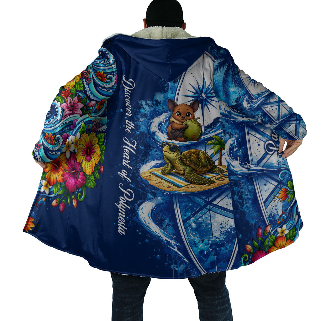 American Samoa Pago Pago Cloak Sea Turtle And Fruit Bat - Tropical Hibiscus Flowers Polynesian TS04 - Polynesian Pride