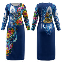 American Samoa Pago Pago Couples Matching Long Sleeve Bodycon Dress and Long Sleeve Button Shirt Sea Turtle And Fruit Bat - Tropical Hibiscus Flowers Polynesian TS04 - Polynesian Pride