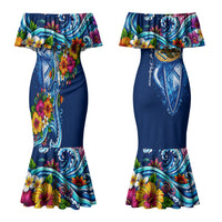 American Samoa Pago Pago Couples Matching Mermaid Dress and Long Sleeve Button Shirt Sea Turtle And Fruit Bat - Tropical Hibiscus Flowers Polynesian TS04 - Polynesian Pride