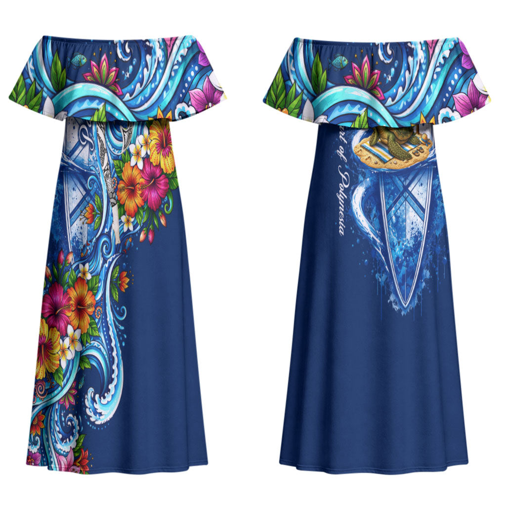 American Samoa Pago Pago Couples Matching Off Shoulder Maxi Dress and Hawaiian Shirt Sea Turtle And Fruit Bat - Tropical Hibiscus Flowers Polynesian TS04 - Polynesian Pride