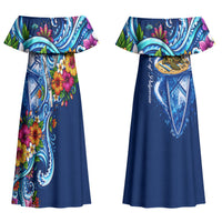 American Samoa Pago Pago Couples Matching Off Shoulder Maxi Dress and Long Sleeve Button Shirt Sea Turtle And Fruit Bat - Tropical Hibiscus Flowers Polynesian TS04 - Polynesian Pride