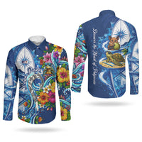 American Samoa Pago Pago Couples Matching Off Shoulder Short Dress and Long Sleeve Button Shirt Sea Turtle And Fruit Bat - Tropical Hibiscus Flowers Polynesian TS04 - Polynesian Pride