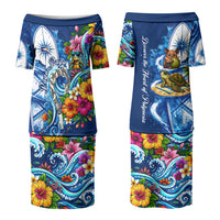 American Samoa Pago Pago Couples Matching Puletasi and Long Sleeve Button Shirt Sea Turtle And Fruit Bat - Tropical Hibiscus Flowers Polynesian TS04 - Polynesian Pride