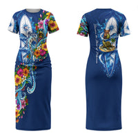 American Samoa Pago Pago Couples Matching Short Sleeve Bodycon Dress and Long Sleeve Button Shirt Sea Turtle And Fruit Bat - Tropical Hibiscus Flowers Polynesian TS04 - Polynesian Pride