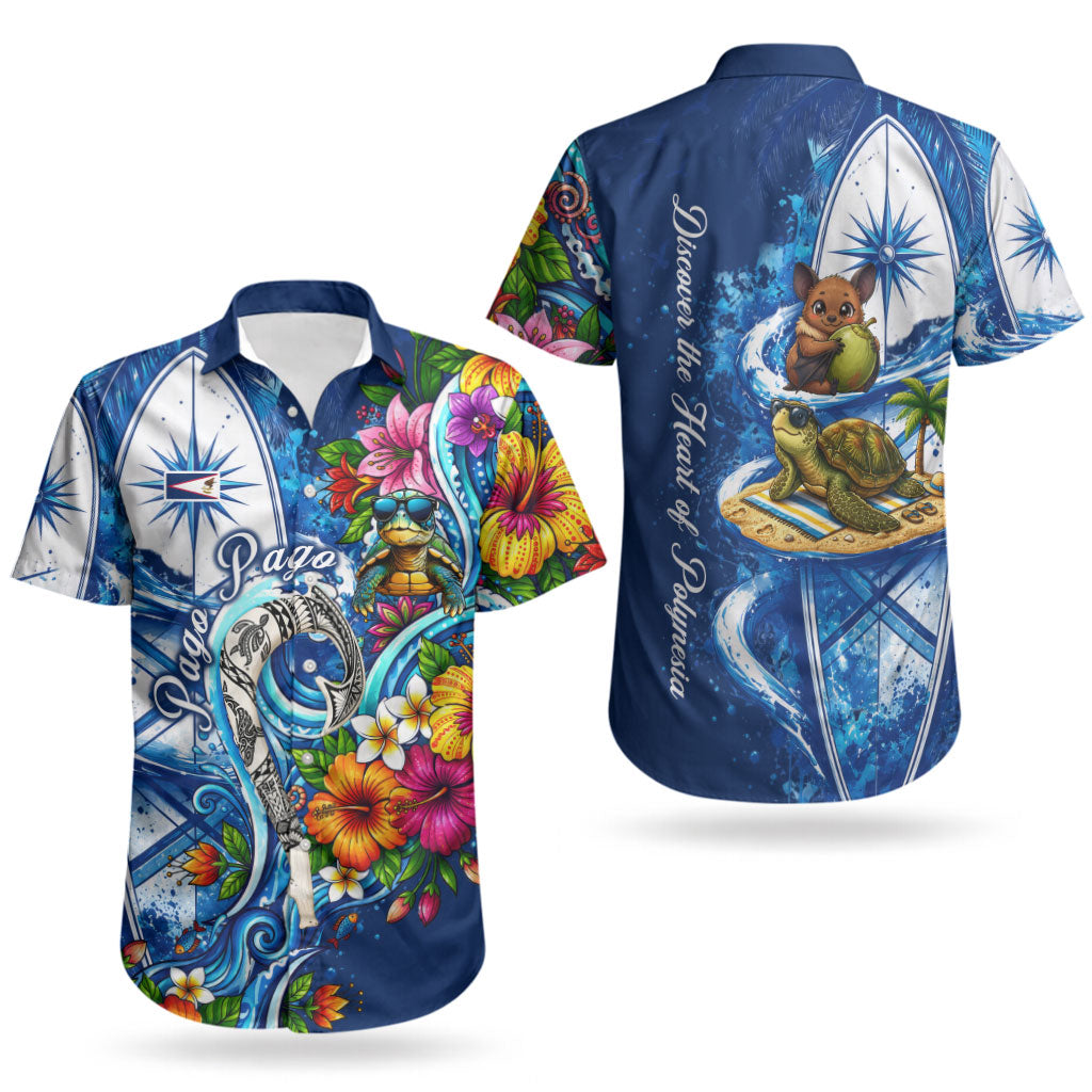 American Samoa Pago Pago Couples Matching Summer Maxi Dress and Hawaiian Shirt Sea Turtle And Fruit Bat - Tropical Hibiscus Flowers Polynesian TS04 - Polynesian Pride