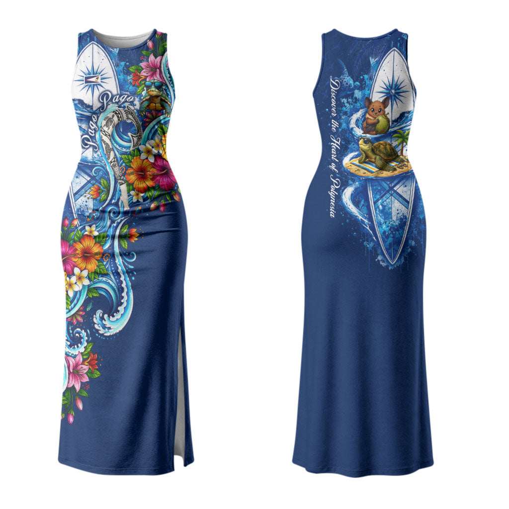American Samoa Pago Pago Couples Matching Tank Maxi Dress and Long Sleeve Button Shirt Sea Turtle And Fruit Bat - Tropical Hibiscus Flowers Polynesian TS04 - Polynesian Pride