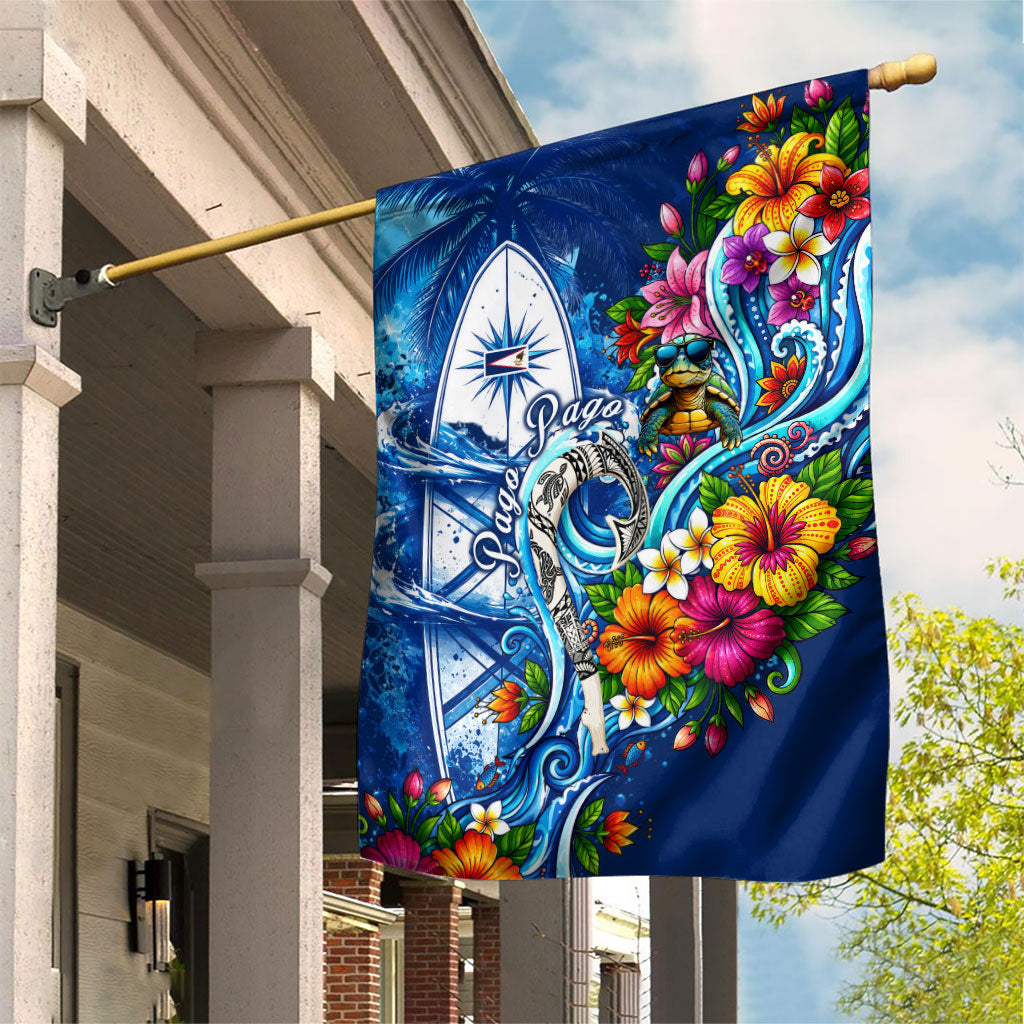 American Samoa Pago Pago Garden Flag Sea Turtle And Fruit Bat - Tropical Hibiscus Flowers Polynesian TS04 House Flag Blue White - Polynesian Pride