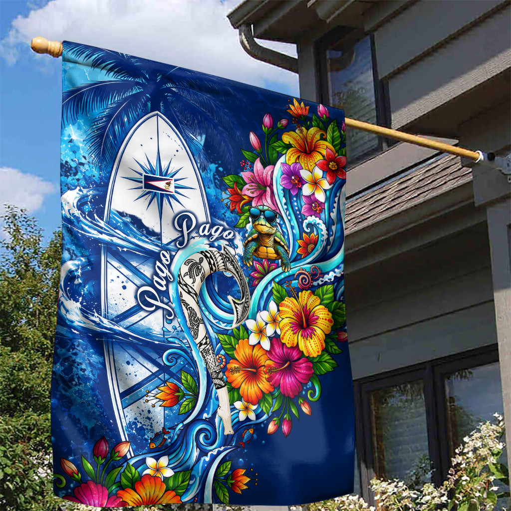 American Samoa Pago Pago Garden Flag Sea Turtle And Fruit Bat - Tropical Hibiscus Flowers Polynesian TS04 - Polynesian Pride