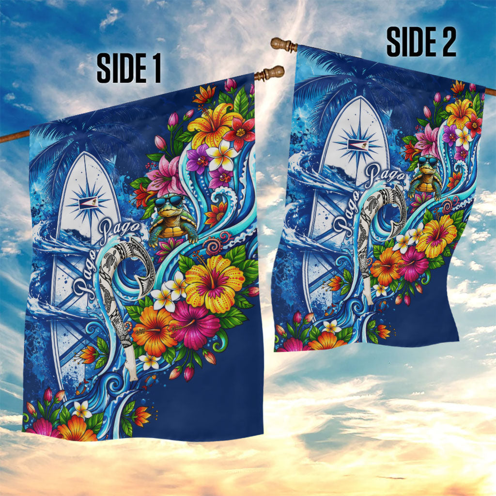 American Samoa Pago Pago Garden Flag Sea Turtle And Fruit Bat - Tropical Hibiscus Flowers Polynesian TS04 - Polynesian Pride