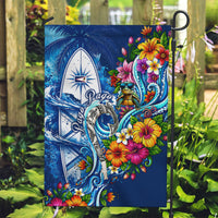 American Samoa Pago Pago Garden Flag Sea Turtle And Fruit Bat - Tropical Hibiscus Flowers Polynesian TS04 Garden Flag Blue White - Polynesian Pride