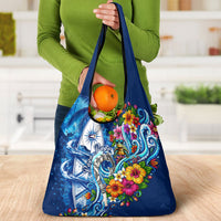 American Samoa Pago Pago Grocery Bag Sea Turtle And Fruit Bat - Tropical Hibiscus Flowers Polynesian TS04 - Polynesian Pride