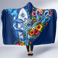 American Samoa Pago Pago Hooded Blanket Sea Turtle And Fruit Bat - Tropical Hibiscus Flowers Polynesian TS04 One Size Blue White - Polynesian Pride