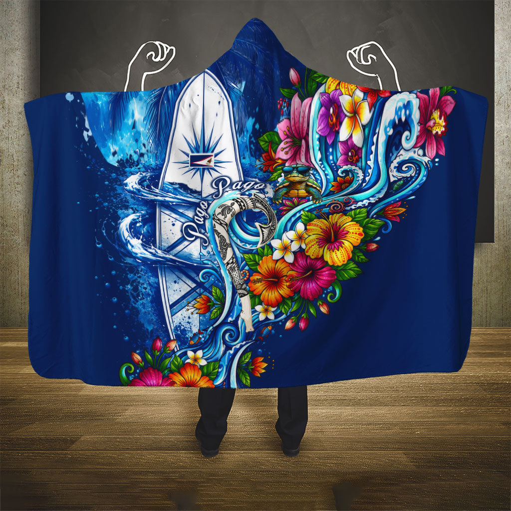 American Samoa Pago Pago Hooded Blanket Sea Turtle And Fruit Bat - Tropical Hibiscus Flowers Polynesian TS04 - Polynesian Pride