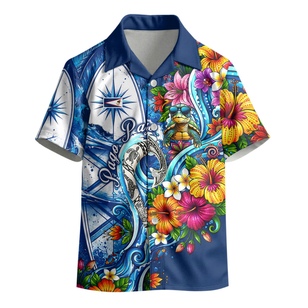 American Samoa Pago Pago Kid Hawaiian Shirt Sea Turtle And Fruit Bat - Tropical Hibiscus Flowers Polynesian TS04 - Polynesian Pride