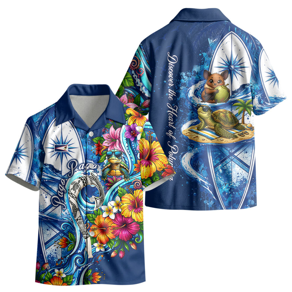 American Samoa Pago Pago Kid Hawaiian Shirt Sea Turtle And Fruit Bat - Tropical Hibiscus Flowers Polynesian TS04 - Polynesian Pride