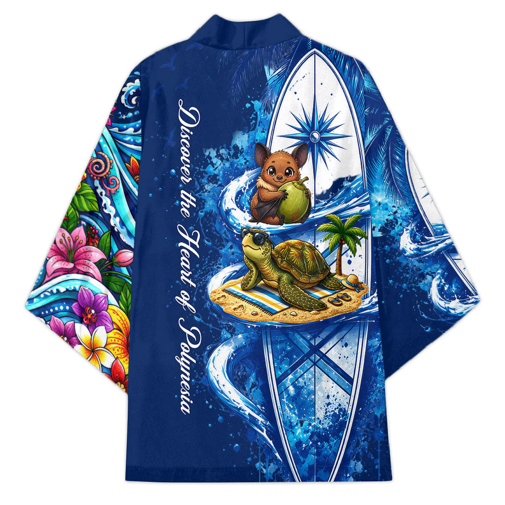 American Samoa Pago Pago Kimono Sea Turtle And Fruit Bat - Tropical Hibiscus Flowers Polynesian TS04 - Polynesian Pride