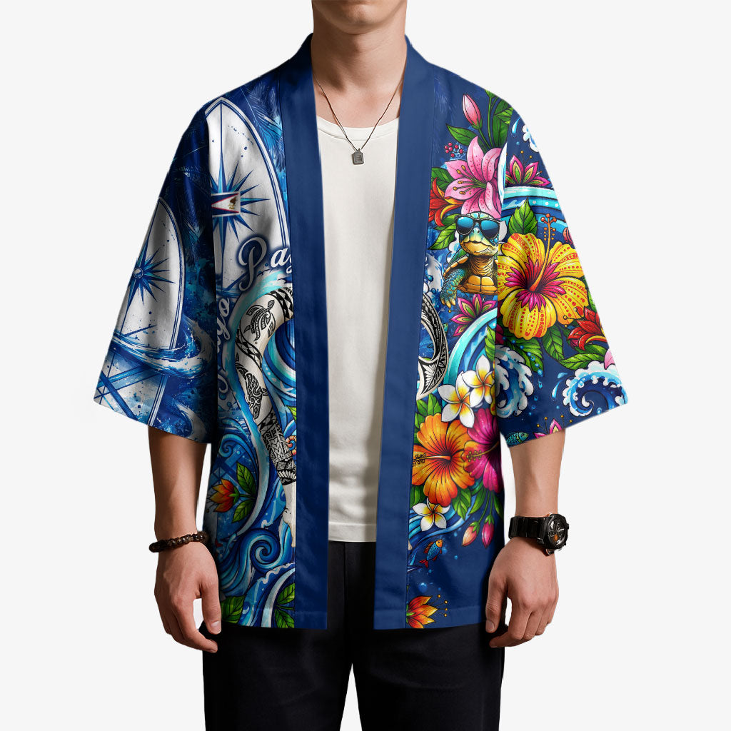 American Samoa Pago Pago Kimono Sea Turtle And Fruit Bat - Tropical Hibiscus Flowers Polynesian TS04 - Polynesian Pride