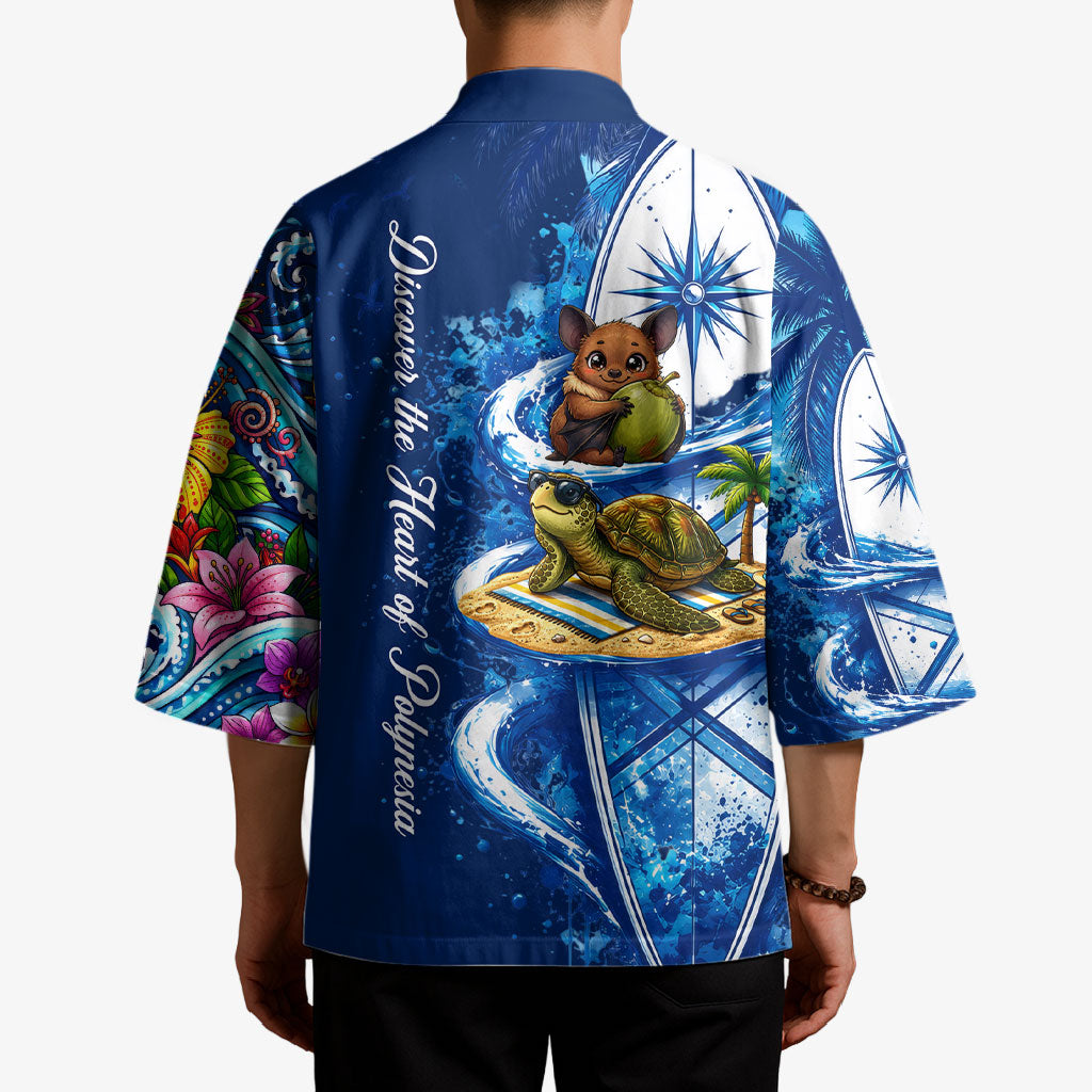 American Samoa Pago Pago Kimono Sea Turtle And Fruit Bat - Tropical Hibiscus Flowers Polynesian TS04 - Polynesian Pride