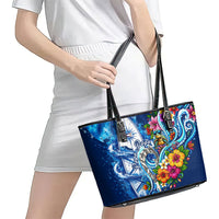 American Samoa Pago Pago Leather Tote Bag Sea Turtle And Fruit Bat - Tropical Hibiscus Flowers Polynesian TS04 - Polynesian Pride