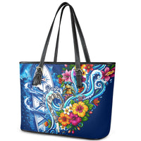 American Samoa Pago Pago Leather Tote Bag Sea Turtle And Fruit Bat - Tropical Hibiscus Flowers Polynesian TS04 - Polynesian Pride