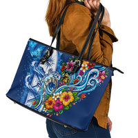 American Samoa Pago Pago Leather Tote Bag Sea Turtle And Fruit Bat - Tropical Hibiscus Flowers Polynesian TS04 - Polynesian Pride