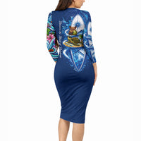 American Samoa Pago Pago Long Sleeve Bodycon Dress Sea Turtle And Fruit Bat - Tropical Hibiscus Flowers Polynesian TS04 - Polynesian Pride