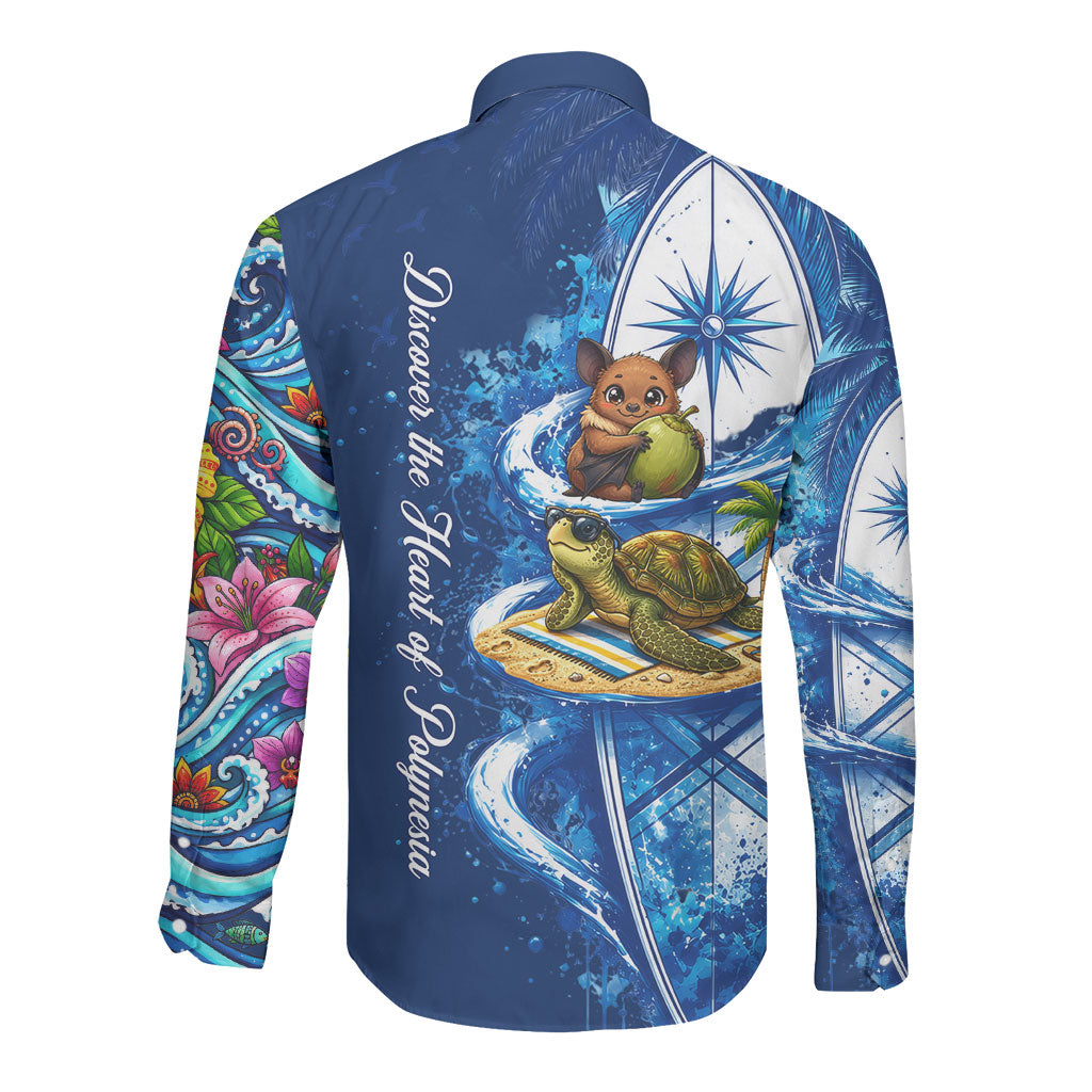 American Samoa Pago Pago Long Sleeve Button Shirt Sea Turtle And Fruit Bat - Tropical Hibiscus Flowers Polynesian TS04 - Polynesian Pride