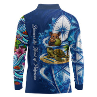 American Samoa Pago Pago Long Sleeve Polo Shirt Sea Turtle And Fruit Bat - Tropical Hibiscus Flowers Polynesian TS04 - Polynesian Pride