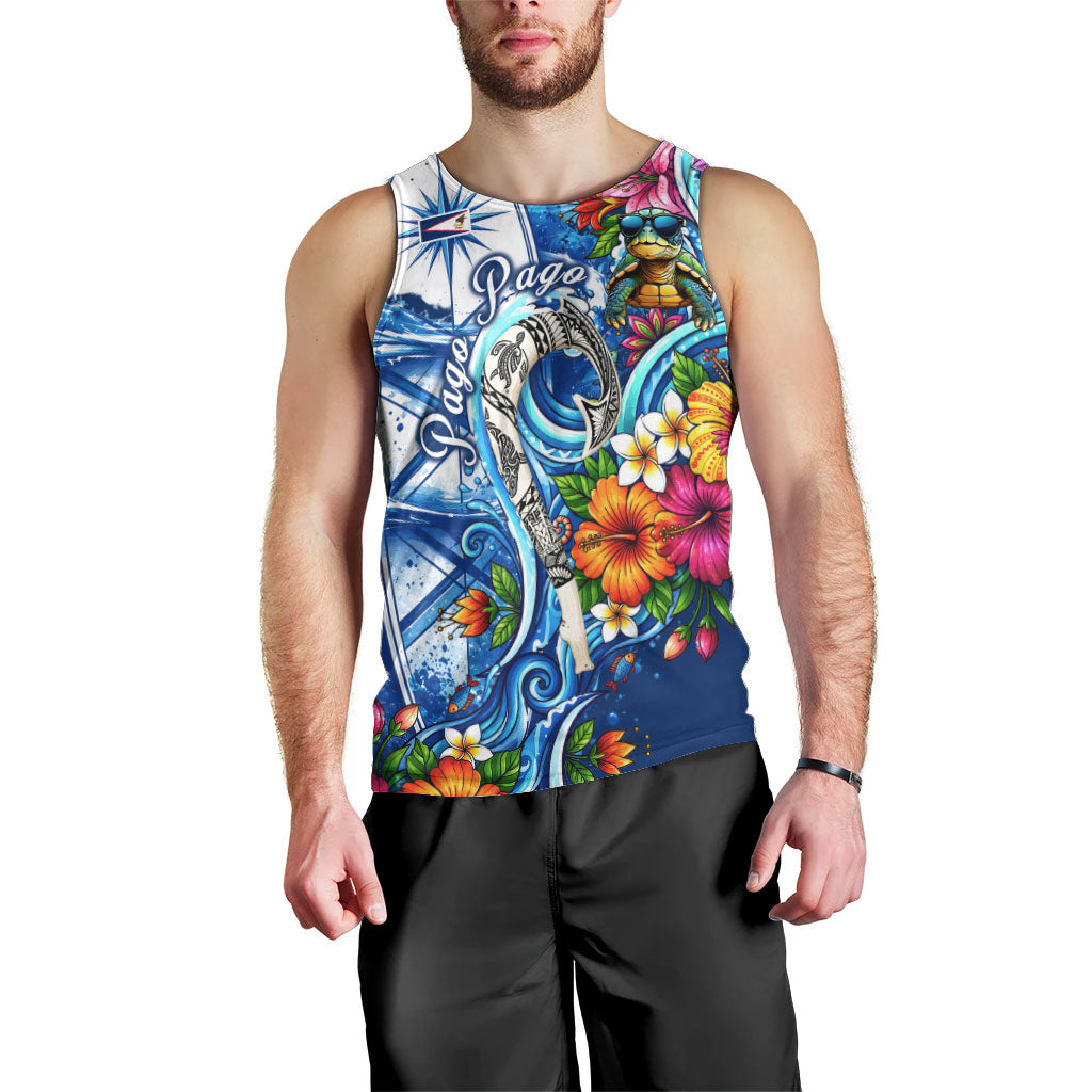 American Samoa Pago Pago Men Tank Top Sea Turtle And Fruit Bat - Tropical Hibiscus Flowers Polynesian TS04 - Polynesian Pride