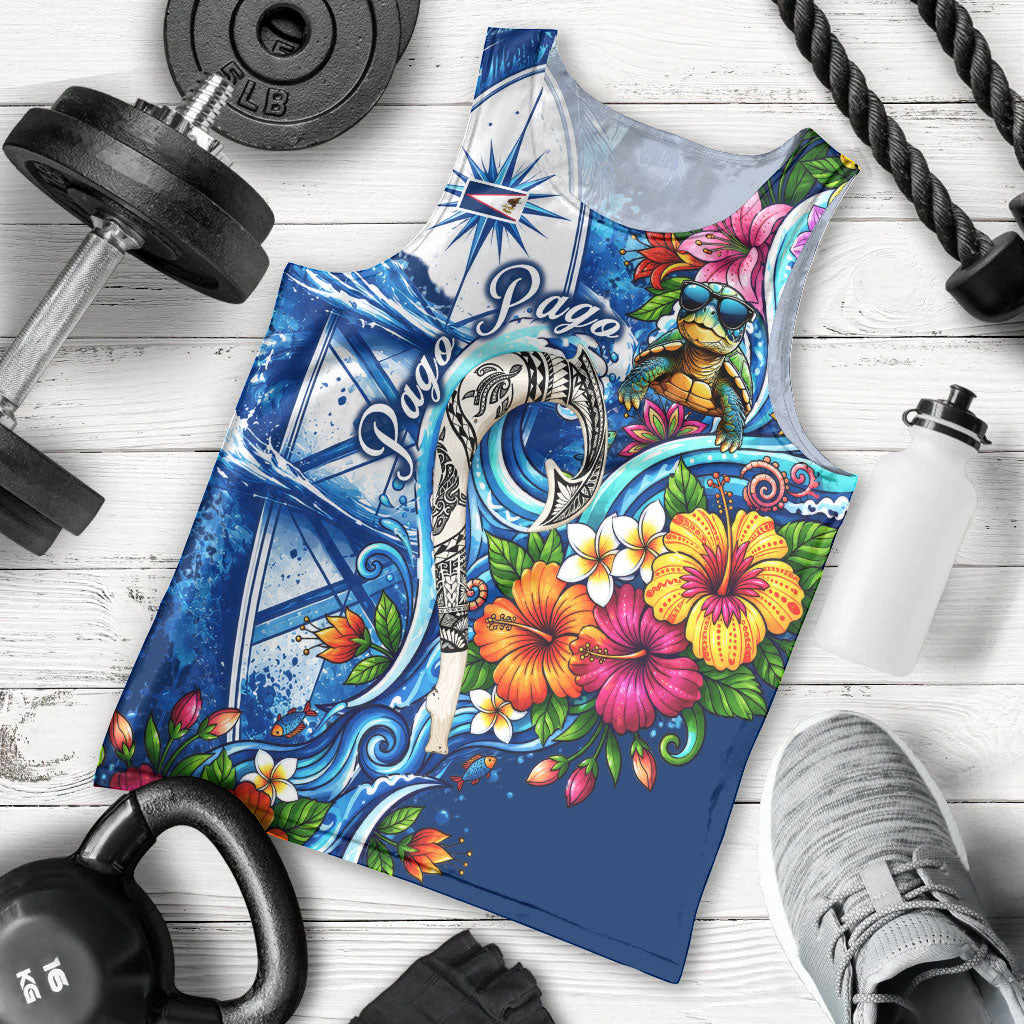 American Samoa Pago Pago Men Tank Top Sea Turtle And Fruit Bat - Tropical Hibiscus Flowers Polynesian TS04 - Polynesian Pride